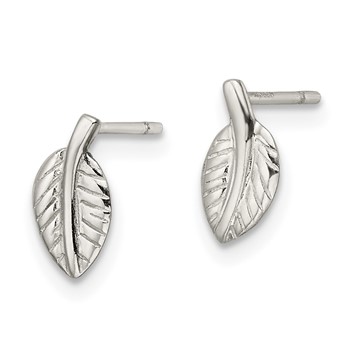 Sterling Silver Polished Tiny Leaf Post Earrings — alternate view