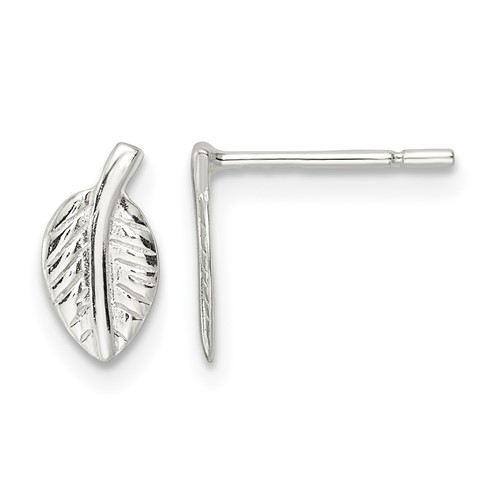 Sterling Silver Polished Tiny Leaf Post Earrings