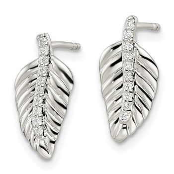 Sterling Silver CZ Leaf Post Earrings — alternate view
