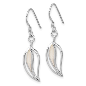 Sterling Silver Rhodium-plated Polished MOP Leaf Shepherds Hook Earrings — alternate view