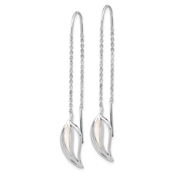 Sterling Silver Rhodium-plated Polished MOP Leaf Threaded Earrings — alternate view