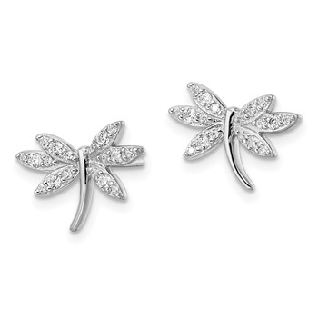 Sterling Silver Rhodium-plated CZ Dragonfly Post Earrings — alternate view