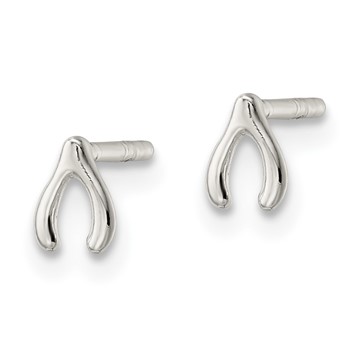 Sterling Silver Polished Wish Bone Post Earrings — alternate view