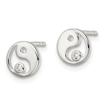 Sterling Silver Polished CZ Yin Yang Post Earrings — alternate view