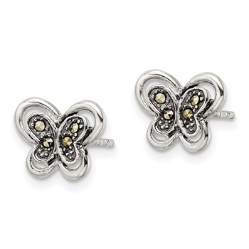 Sterling Silver Antiqued Marcasite Butterfly Post Earrings — alternate view