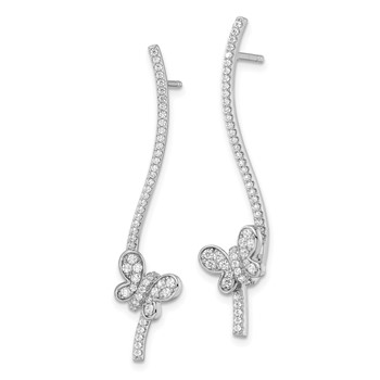 Sterling Silver Rhodium-plated CZ Dangle Bar Butterfly Post Earrings — alternate view
