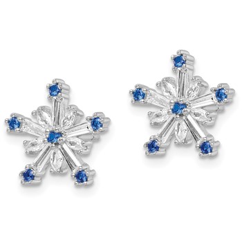 Sterling Silver Rhodium-plated Polished Blue & White CZ Snowflake Post Earr — alternate view
