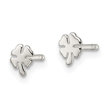 Sterling Silver Polished 4 Leaf Clover Post Earrings — alternate view