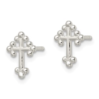 Sterling Silver Polished Budded Cross Post Earrings — alternate view