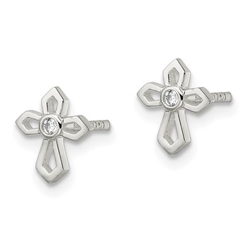 Sterling Silver Polished CZ Passion Cross Post Earrings — alternate view