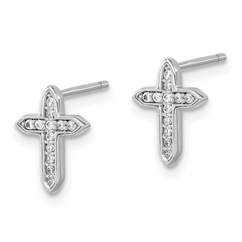 Sterling Silver Rhod-plated Polished CZ Passion Cross Post Earrings — alternate view