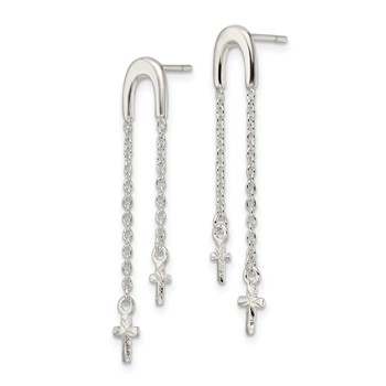 Sterling Silver Polished & D/C Cross Multi-Chain Post Dangle Earrings — alternate view