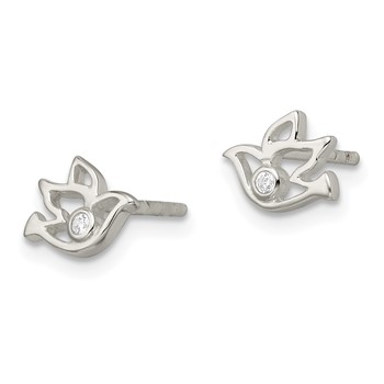 Sterling Silver Polished CZ Dove Post Earrings — alternate view