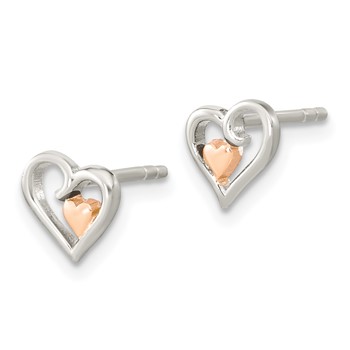 Sterling Silver & Rose-tone Open Heart Children's Post Earrings — alternate view