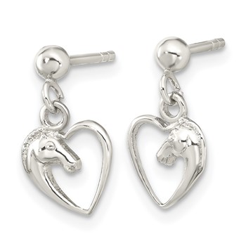 Sterling Silver Rhodium-plated Open Heart Horse Head Dangle Earrings — alternate view