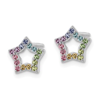 Sterling Silver Rhodium-plated Rainbow Crystal Star Post Earrings — alternate view