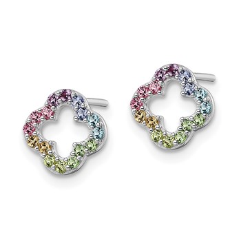 Sterling Silver Rhodium-plated Rainbow Crystal Clover Post Earrings — alternate view