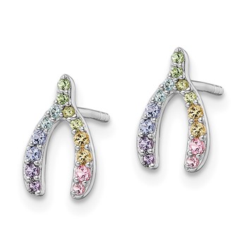 Sterling Silver RH-plated Rainbow Crystal Wishbone Post Earrings — alternate view