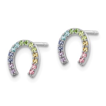 Sterling Silver RH-plated Rainbow Crystal Horseshoe Post Earrings — alternate view