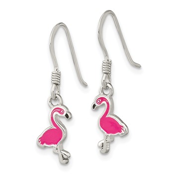 Sterling Silver Rhod-pltd Pink Enamel Flamingo Children's Dangle Earrings — alternate view
