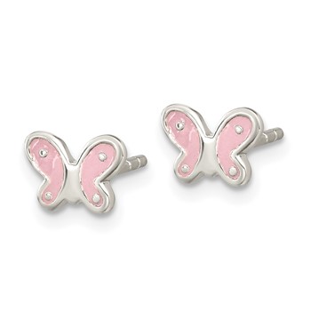 Sterling Silver RH-pltd Polish Pink Enamel Butterfly Childs Post Earrings — alternate view