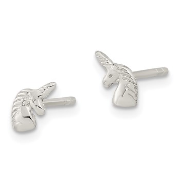 Sterling Silver Rhodium-plated Polished Unicorn Head Post Earrings — alternate view