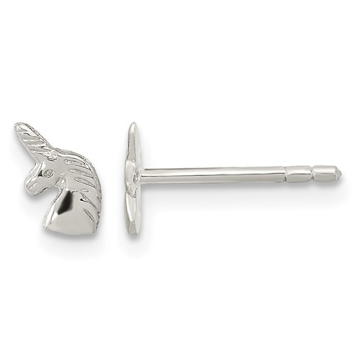 Sterling Silver Rhodium-plated Polished Unicorn Head Post Earrings