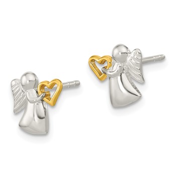 Sterling Silver Angel Gold-tone Heart Polished Post Earrings — alternate view