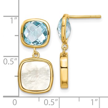 Sterling Silver Gold-plated 3.46BT Blue Topaz & MOP Post Dangle Earrings — alternate view