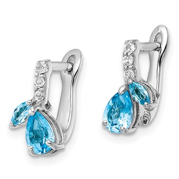 Sterling Silver Rhodium-plated Swiss BT/White Topaz Hinged Earrings — alternate view