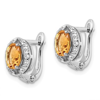 SS RH-plated 2.02t.w. Citrine/White Topaz Oval Hinged Earrings — alternate view