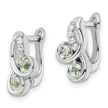 SS Rhod-plate .52t.w. Green Quartz/White Topaz Hinge Earrings — alternate view