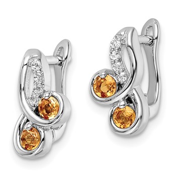 SS Rhod-plate .52t.w. Citrine/White Topaz Swirl Hinged Earring — alternate view