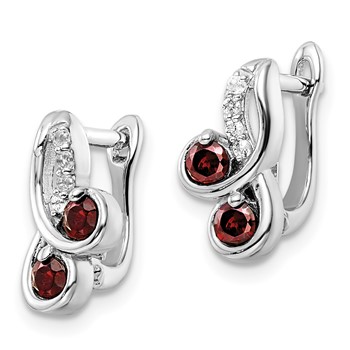 SS Rhod-plate .68t.w. Garnet/White Topaz Swirl Hinged Earring — alternate view