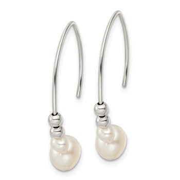 Sterling Silver Rhodium-plated Polished Glass Pearl Dangle Earrings — alternate view