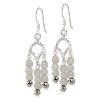 Sterling Silver Grey Quartz and Crystal Shepherd Hook Earrings — alternate view