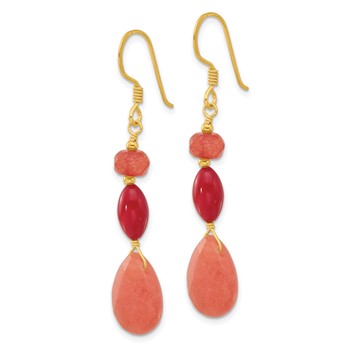 Sterling Silver Gold-plated Coral and Jade Dangle Earrings — alternate view