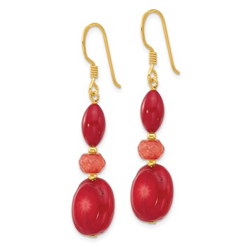 Sterling Silver Gold-plated Coral/Jade Dangle Earrings — alternate view