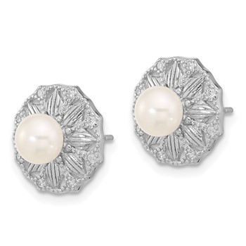 Sterling Silver RH-plated Textured 5-6mm FWC Pearl Flower Post Earrings — alternate view