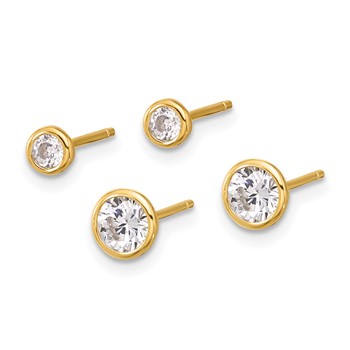 Sterling Silver Gold-tone 3mm and 5mm CZ Bezel Post Earrings Set — alternate view