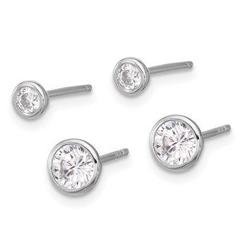 Sterling Silver RH-plated 3mm and 5mm CZ Bezel Post Earrings Set — alternate view