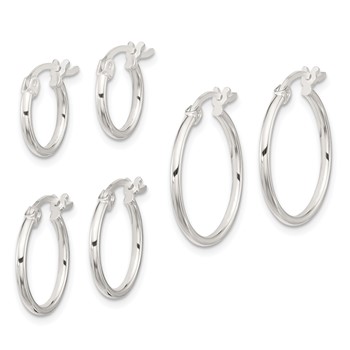 Sterling Silver Rhodium-plated Polished Set of 3 Hoop Earring Set — alternate view