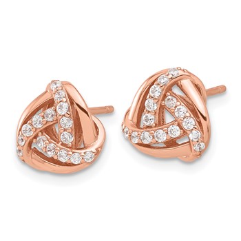 Sterling Silver Rose-tone CZ Knot Post Earrings — alternate view