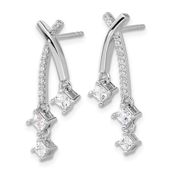 Pure Fire Sterling Silver Rhod-plated Fancy CZ Dangle Post Earrings — alternate view