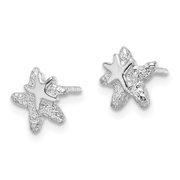 Sterling Silver RH-plated Polished and Textured Starfish Earrings — alternate view