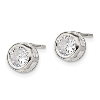 Sterling Silver Polished 7mm Round CZ Bezel Set Stud Earrings — alternate view