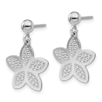 Sterling Silver Rhodium Plated Polished Beaded Flower Earrings — alternate view