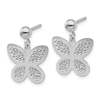 Sterling Silver Rhodium Plated Polished  Beaded Butterfly Earrings — alternate view