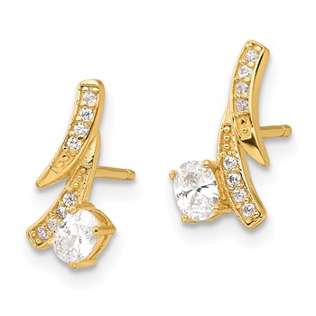 Sterling Silver Gold-plated Fancy CZ Post Earrings — alternate view
