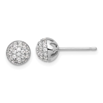 Sterling Silver Rhodium-plated Micro Pave CZ Ball Stud Earrings